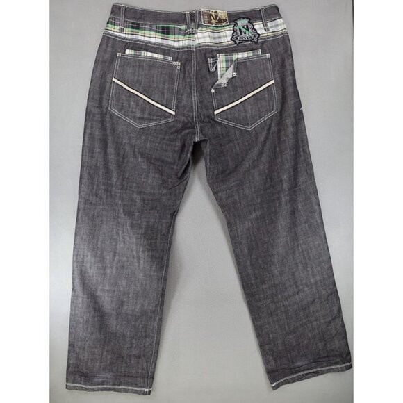 Vintage Y2K Enyce Baggy Jeans Men 38x33 Black Skater Distressed Embroidered Wide - Picture 3 of 12